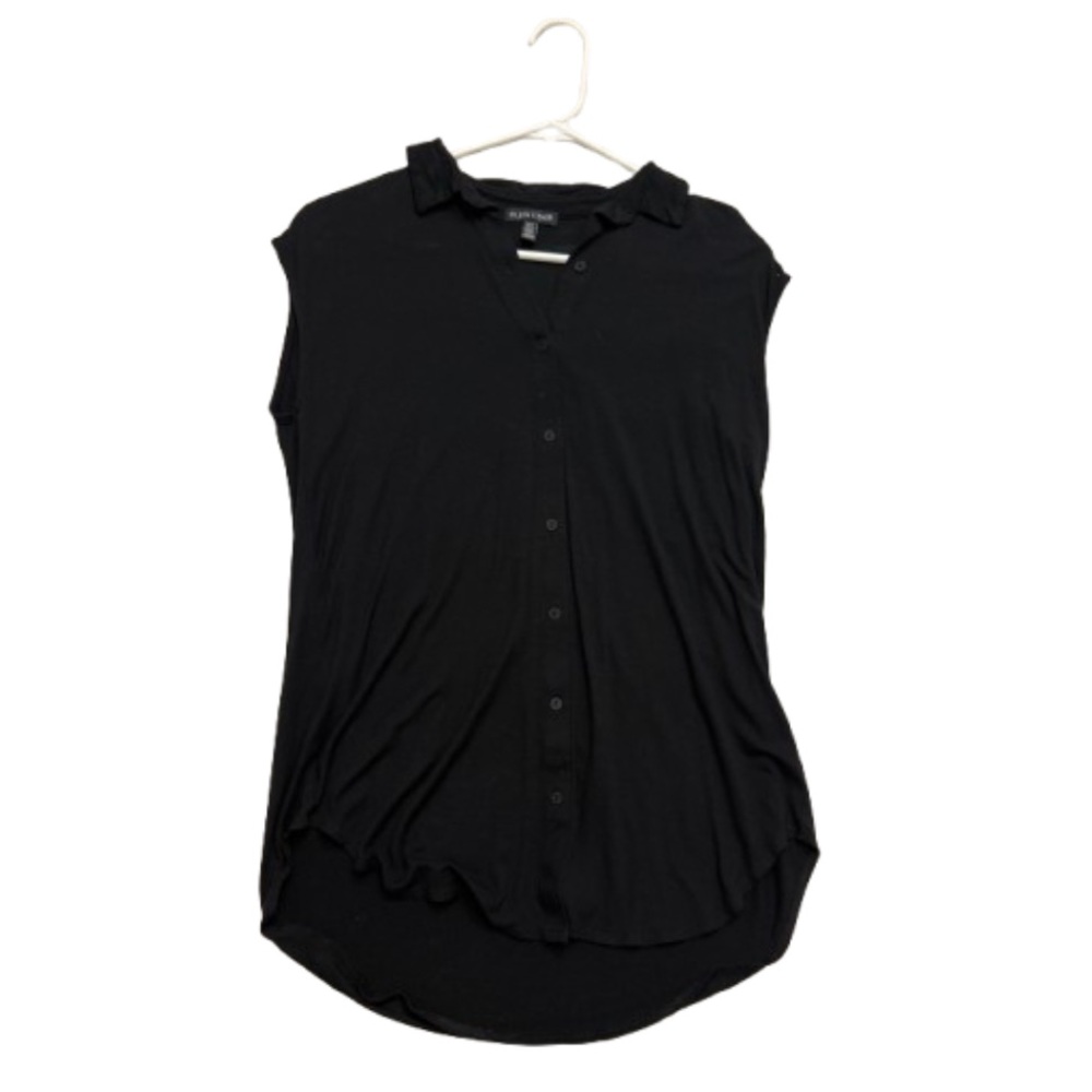 Eileen Fisher Black Sleeveless Button-Up Top